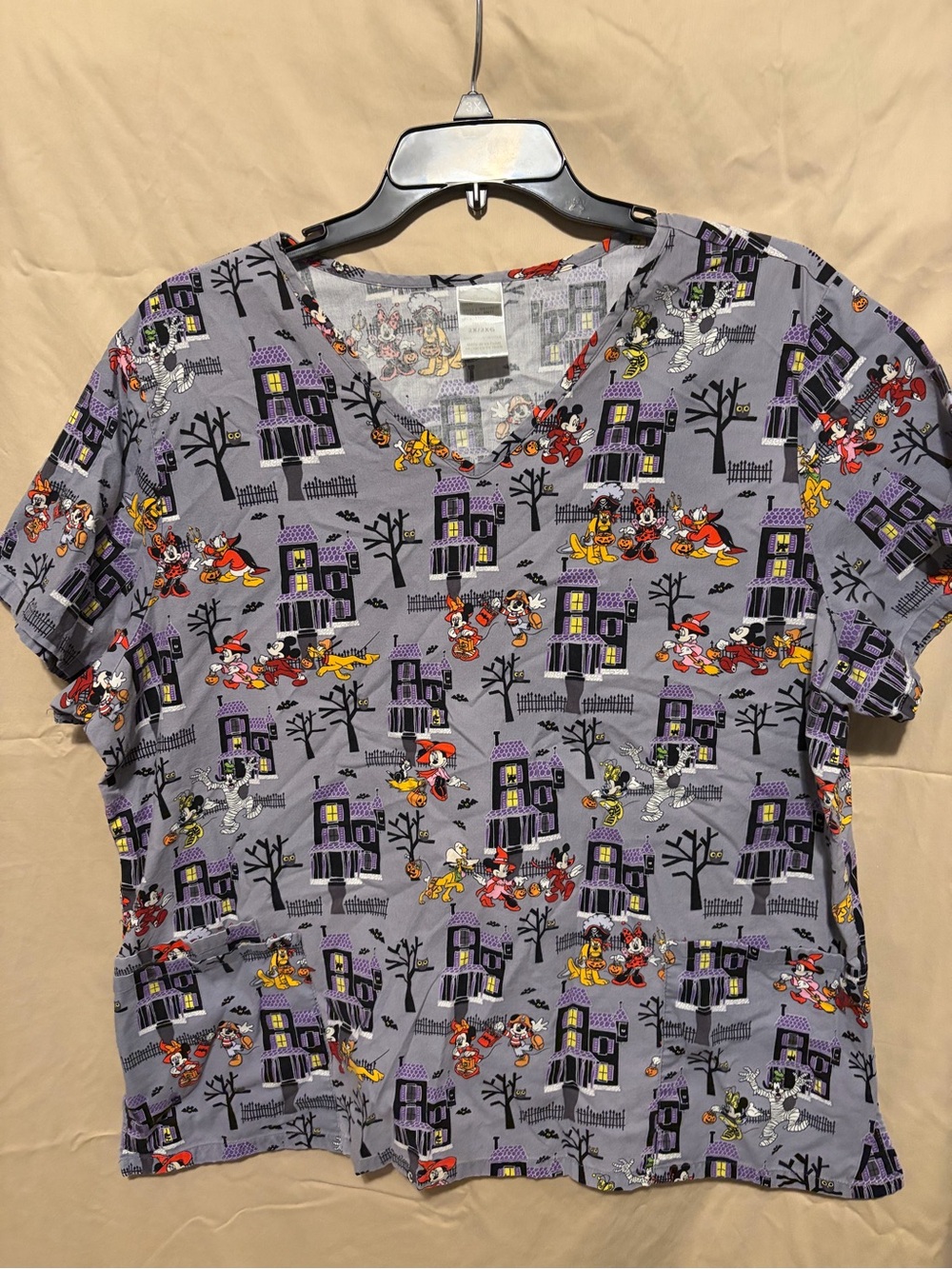 Disney Lavender Halloween Village Short Sleeve V-Neck Top